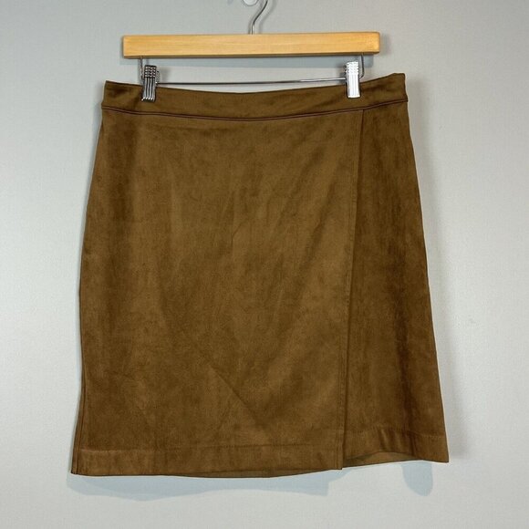 J. Jill Faux Suede Fixed Wrap Knee Length Skirt in Acorn Brown Medium Petite MP - Picture 1 of 11
